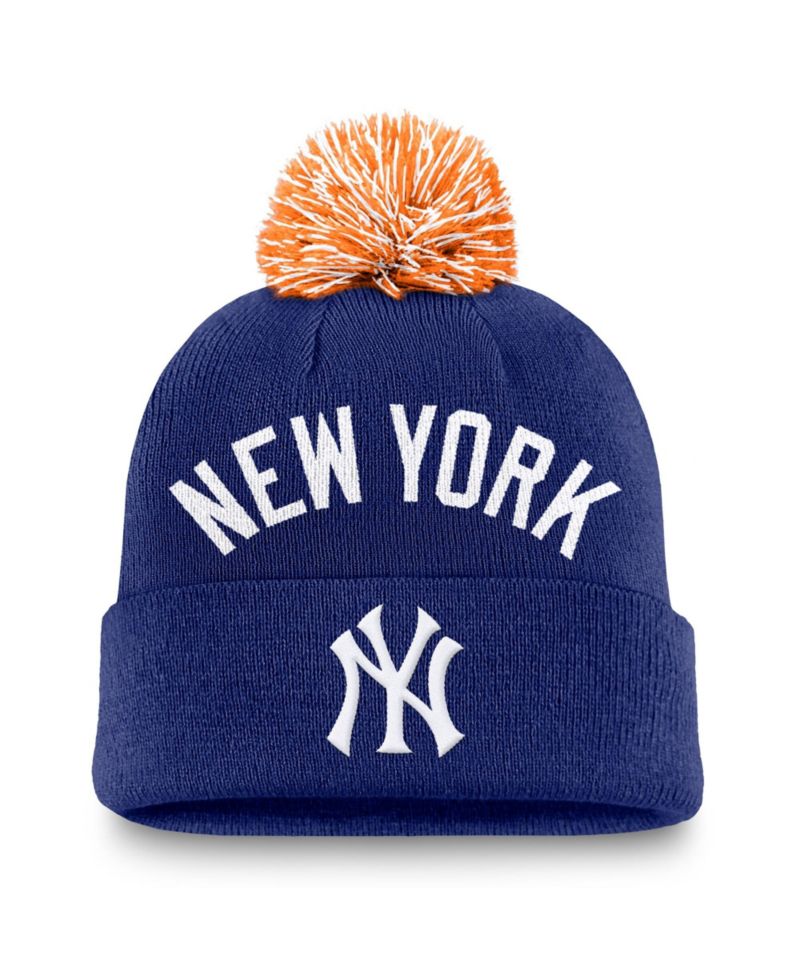 Men's Royal New York Yankees Peak Cuffed Knit Hat with Pom