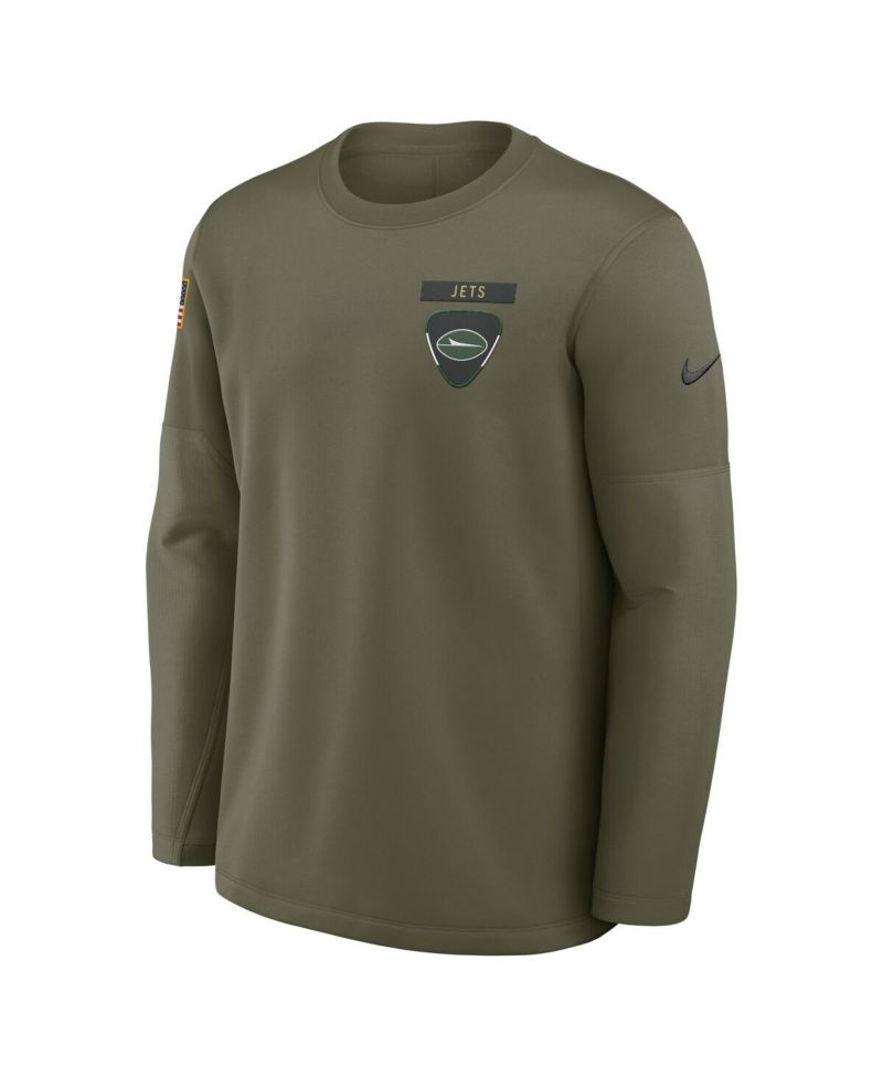 Men's Olive New York Jets 2025 Salute to Service Sideline Coaches Therma-FIT Long Sleeve T-Shirt