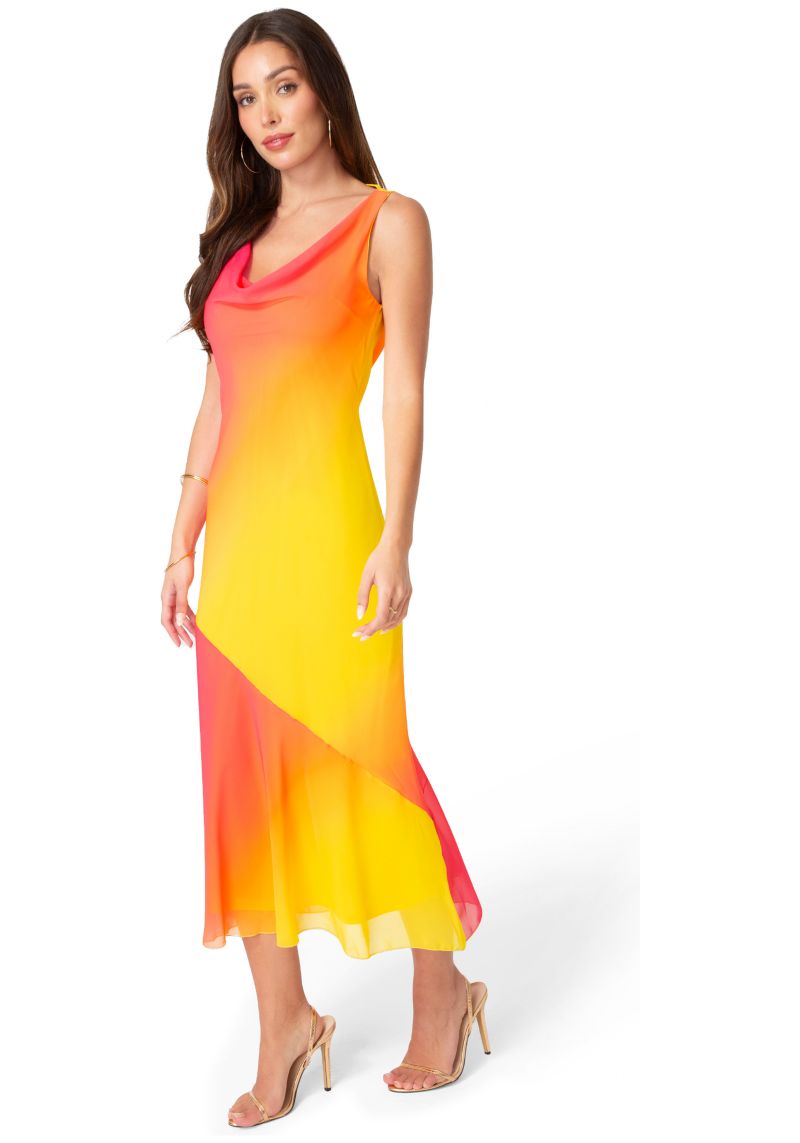 Women's Ombre Chiffon Cowl Maxi Dress