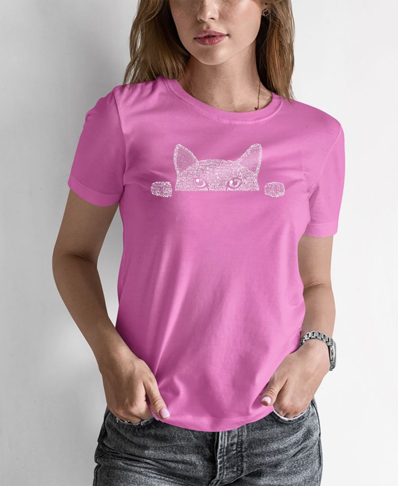 Women's Word Art Peeking Cat T-Shirt