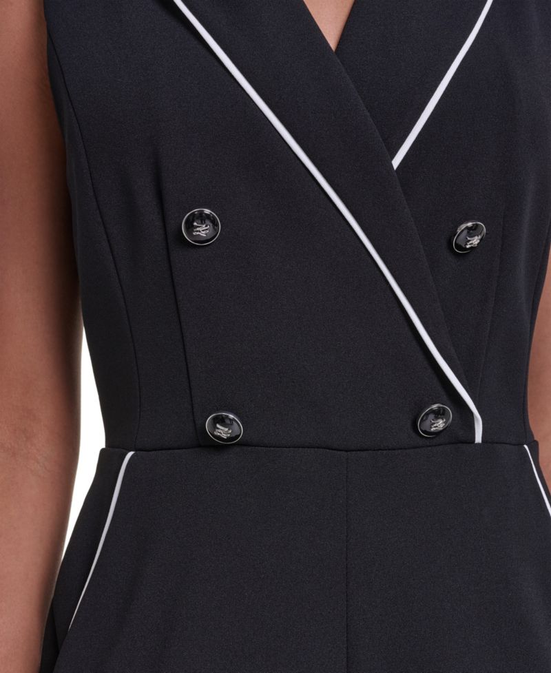 Women's Scuba Crepe Sleeveless Collared Wide-Leg Jumpsuit