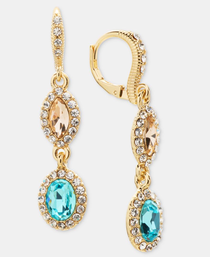 Gold-Tone Stone Double Drop Earrings