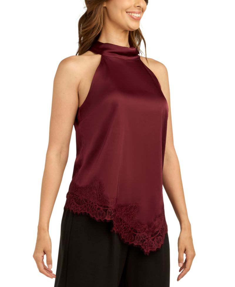 Juniors' Stretch Satin Halter Sleeveless Top
