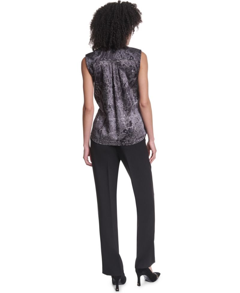 Women's Sleeveless Mock-Neck Button-Front Blouse