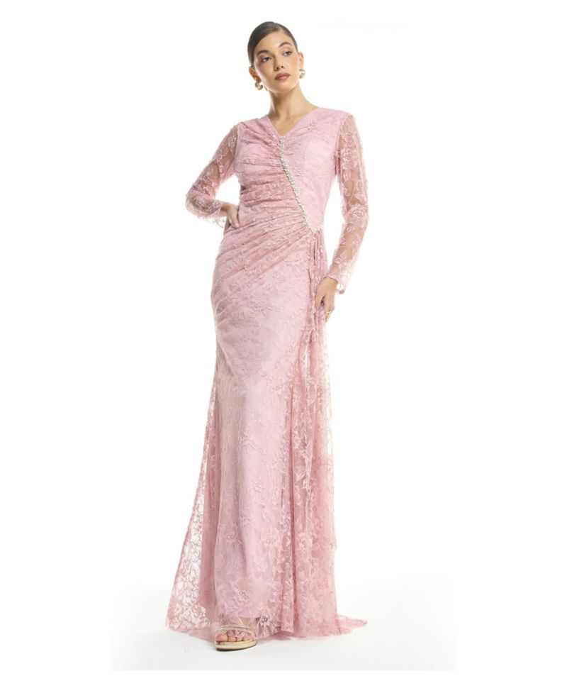Women's Lace Long-Sleeve V-Neck Gown
