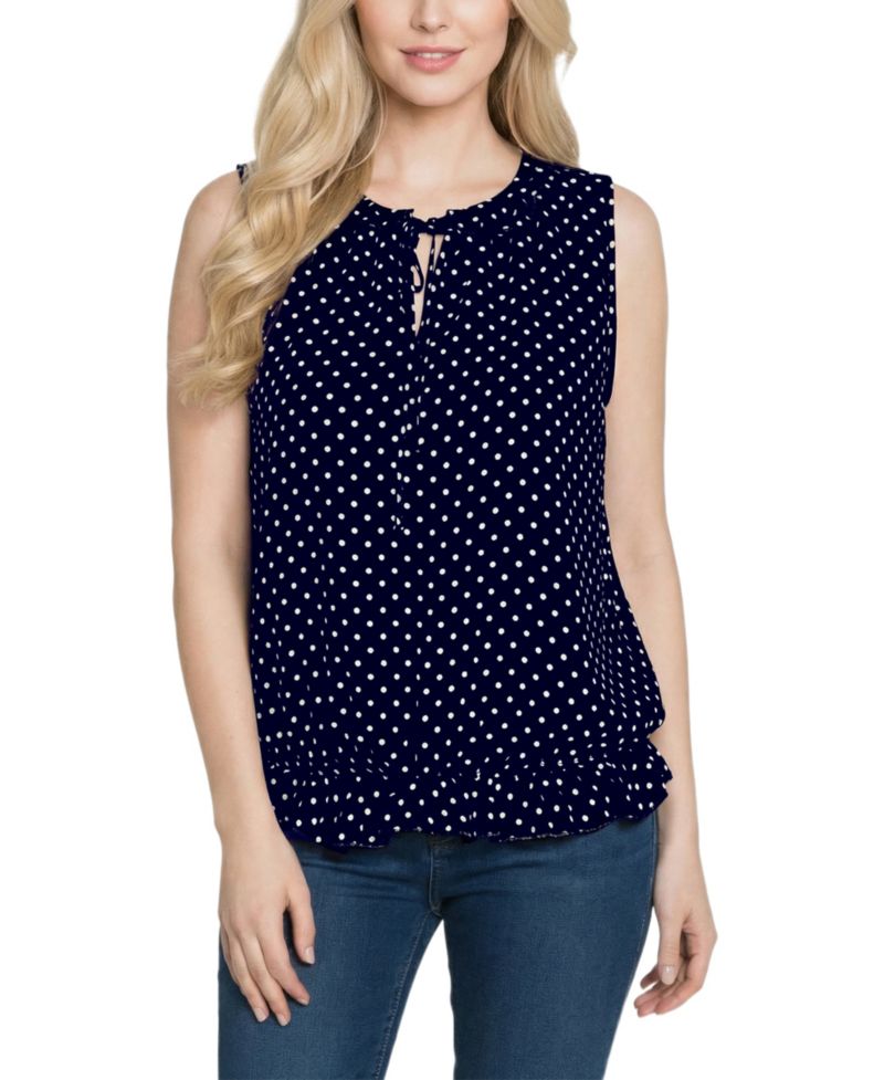 Petite Sleeveless Ruffle Flounced Blouse