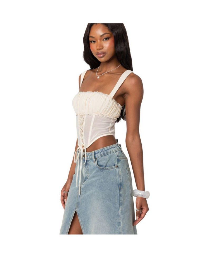 Women's Dafne gathered sheer mesh corset