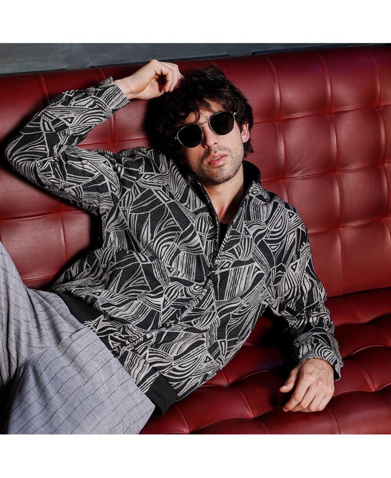 Men's Midnight Black Stroke-Jacquard Bomber Jacket