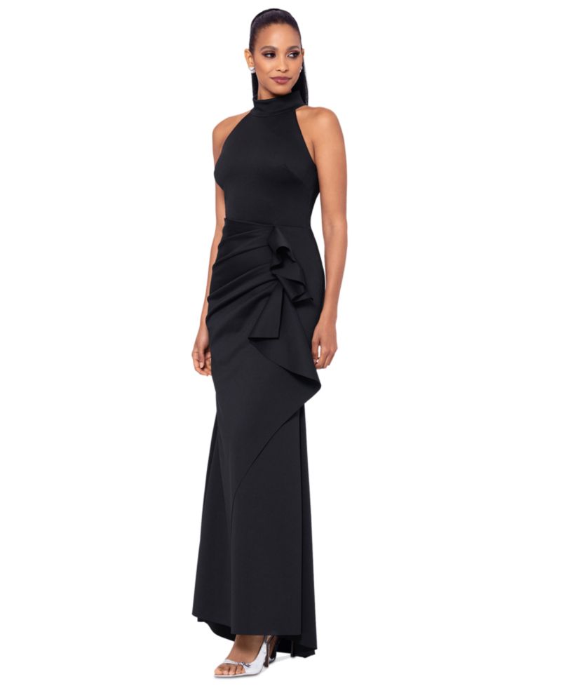 Women's Ruffled Sleeveless Scuba Fit & Flare Dress