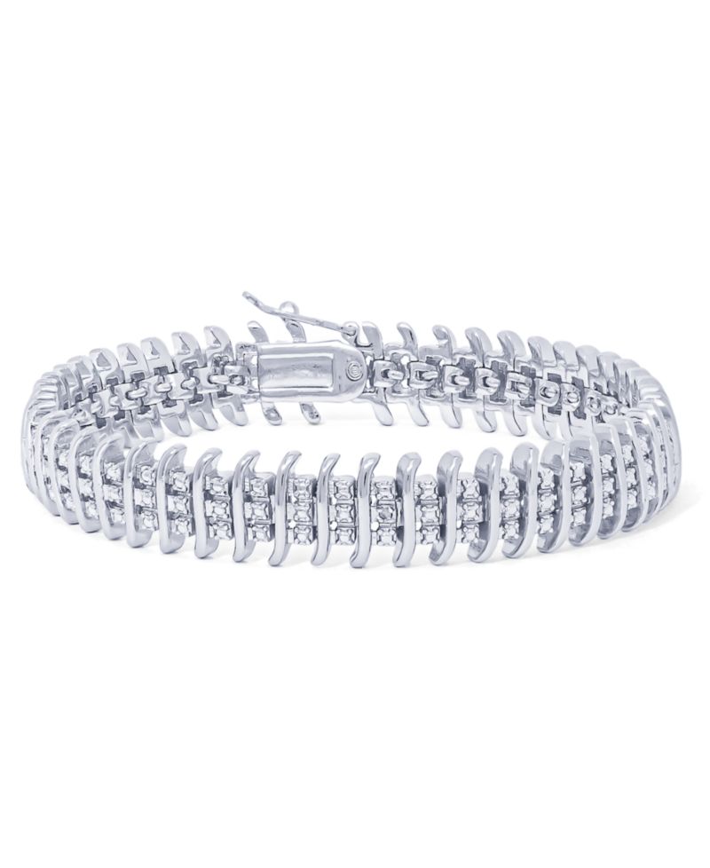 Diamond Accent Wide Link Chain Bracelet in Gold-Plated or Silver-Plated Brass