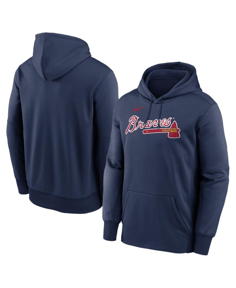 Men's Navy Atlanta Braves Primary Wordmark Therma Hoodie