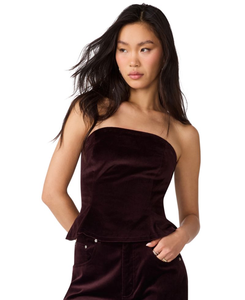Women's Dawnette Strapless Velvet Peplum Top