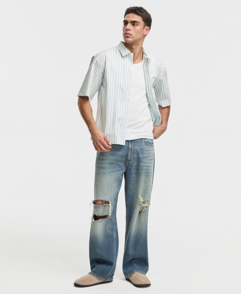 Men's Boxy-Fit Striped Short-Sleeve Shirt