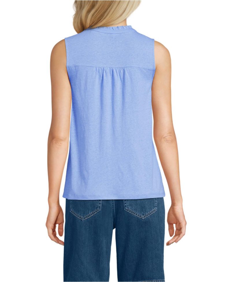 Women's Linen Blend Ruffle Trim Tank Top
