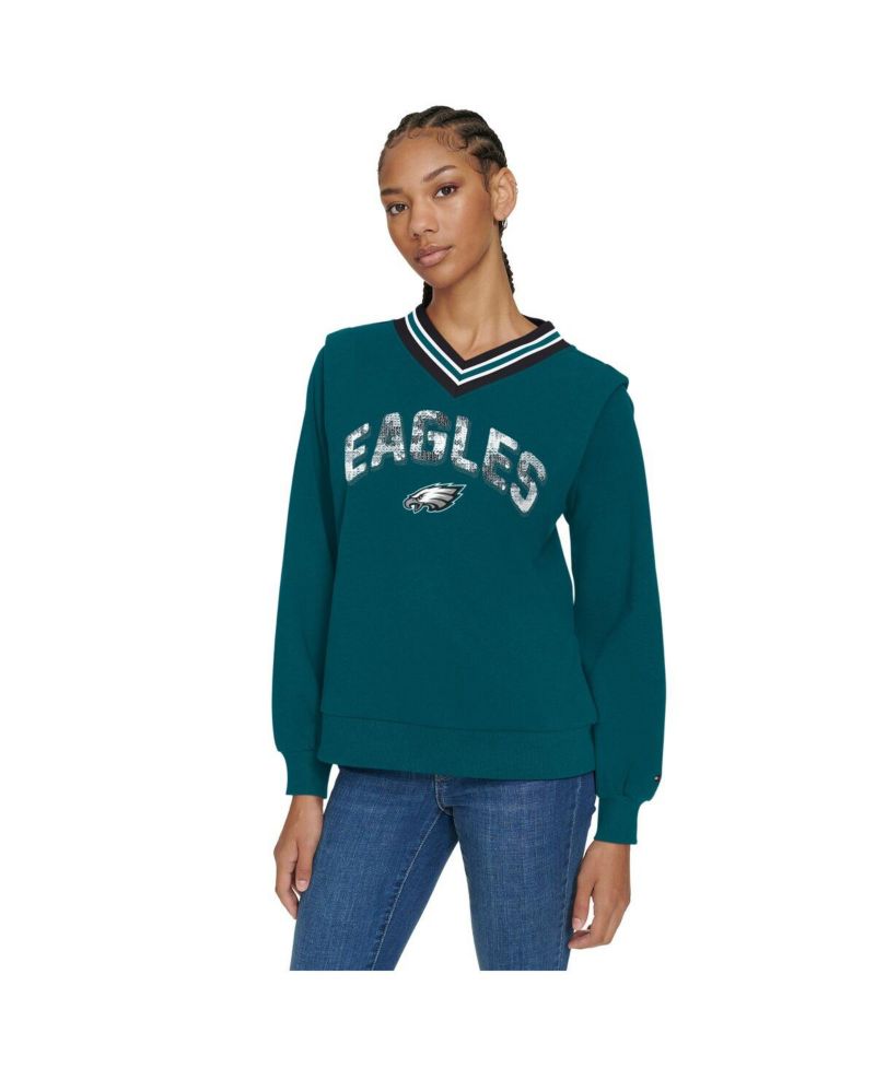 Women's Midnight Green Philadelphia Eagles Alice V-Neck Pullover Sweatshirt