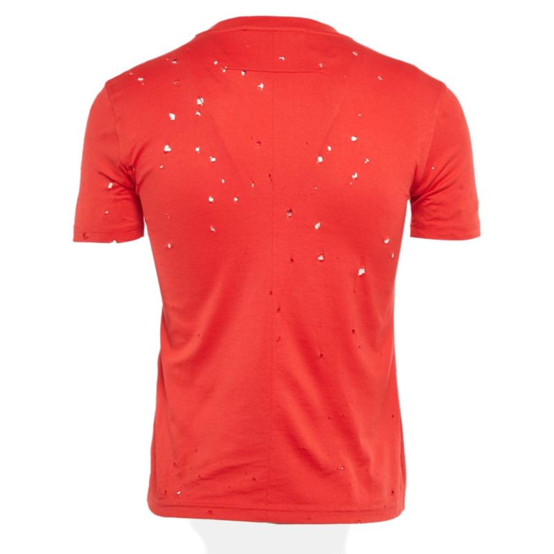 Men's Red Distressed Cotton Half Sleeve T-Shirt