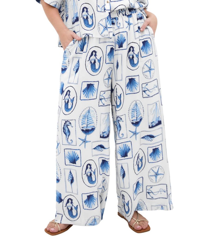 Plus Size Liana Amalfi Print High-Rise Wide-Leg Pants