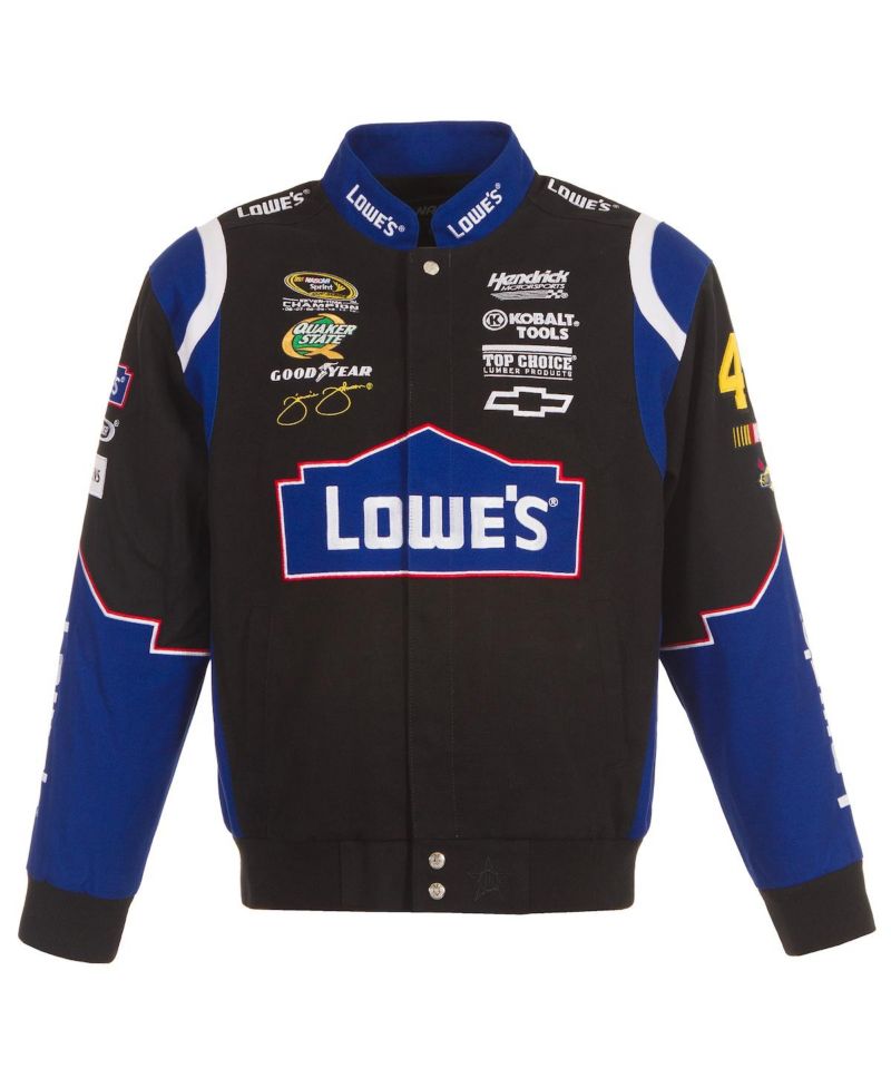 Men's Black Jimmie Johnson Lowe's Twill Driver Uniform Full-Snap Jacket