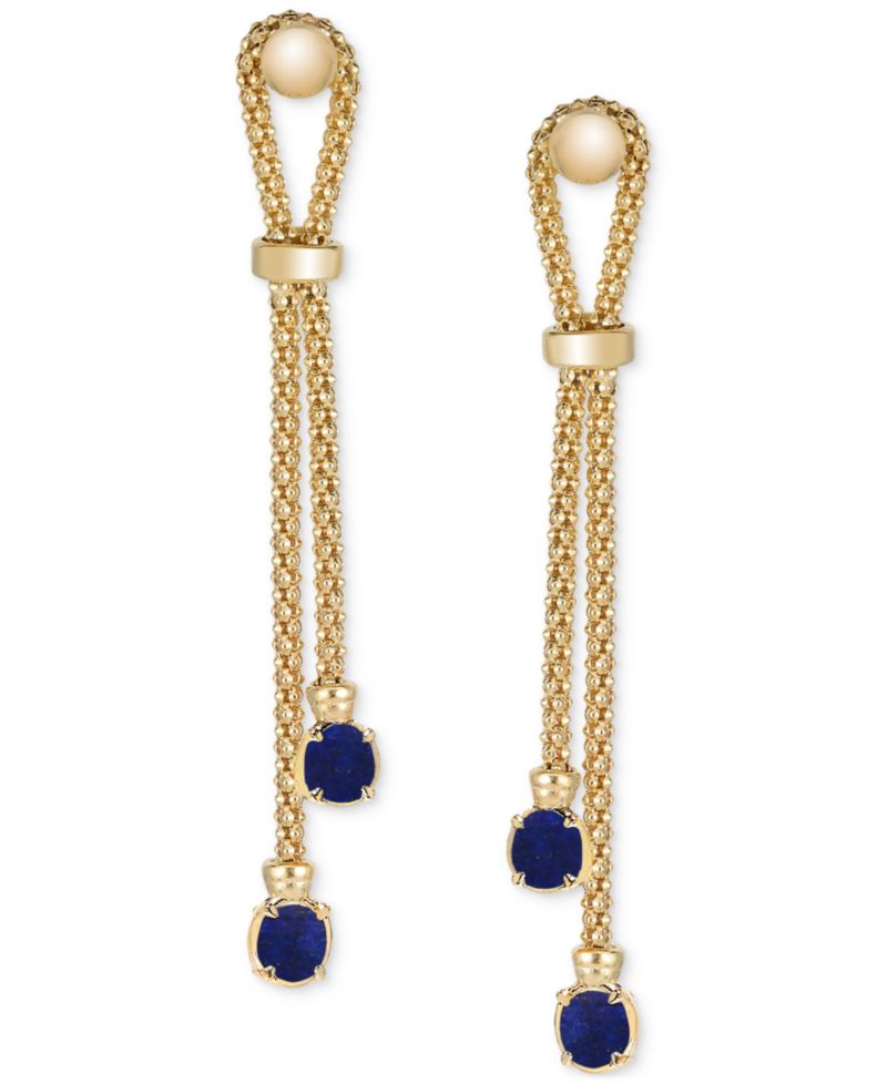 Onyx Popcorn Chain Link Drop Earrings in 14k Gold-Plated Sterling Silver (Also available in Turquoise, Swiss Blue Topaz & Lapis)