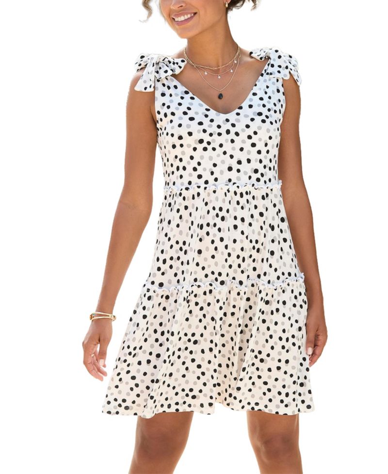 Women's Viscose Printed Tie Strap Fit-and-Flare V-Neck Short Dress