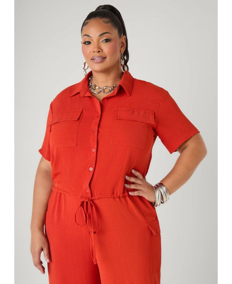 Plus Size Drawstring Cropped Shirt
