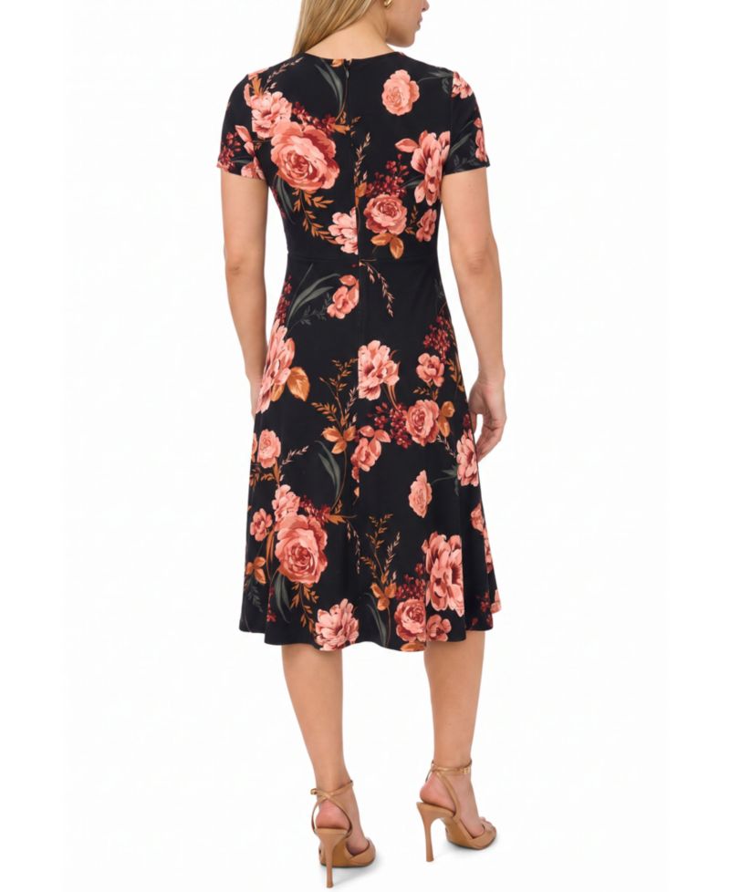 Petite Twist Waist Floral A-Line Midi Dress
