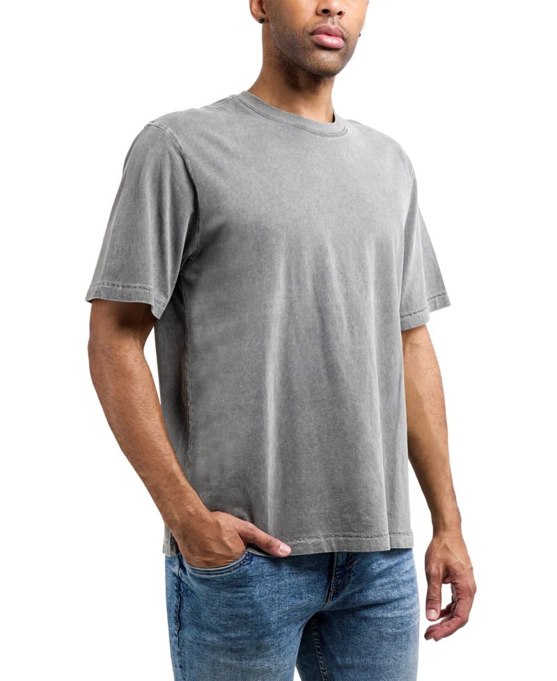Men's Vintage Distressed Boxy Oversized Heavyweight Acid Wash Cotton Crew T-Shirt
