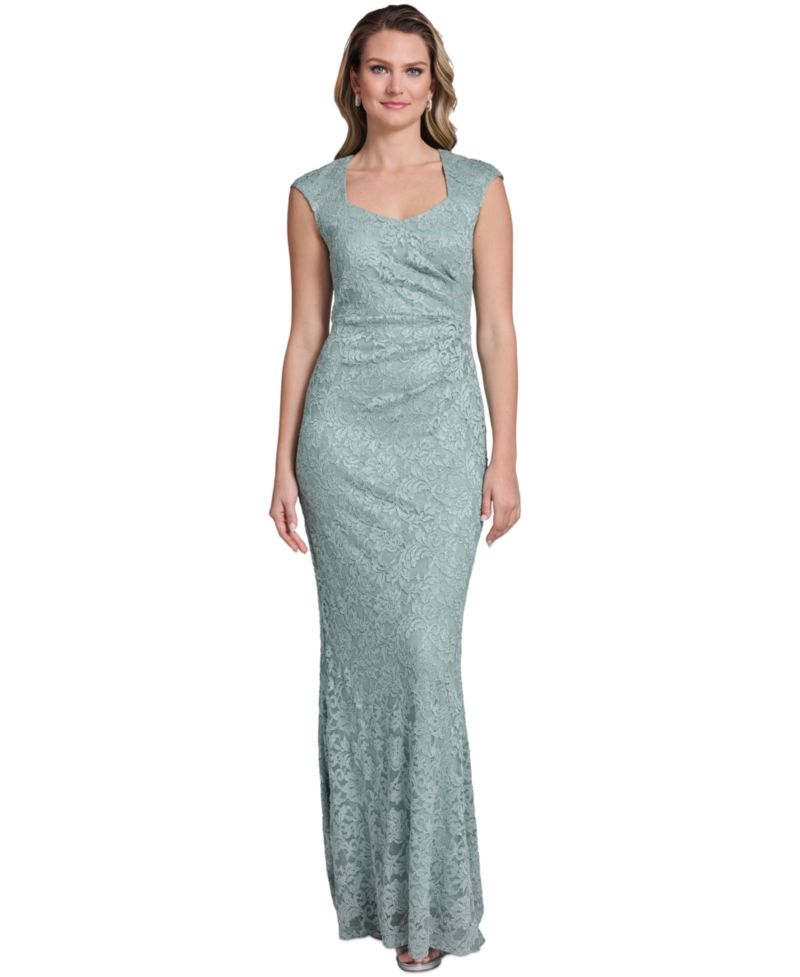 Women's Extended Cap-Sleeve Sweetheart Neck Side Tuck Gown