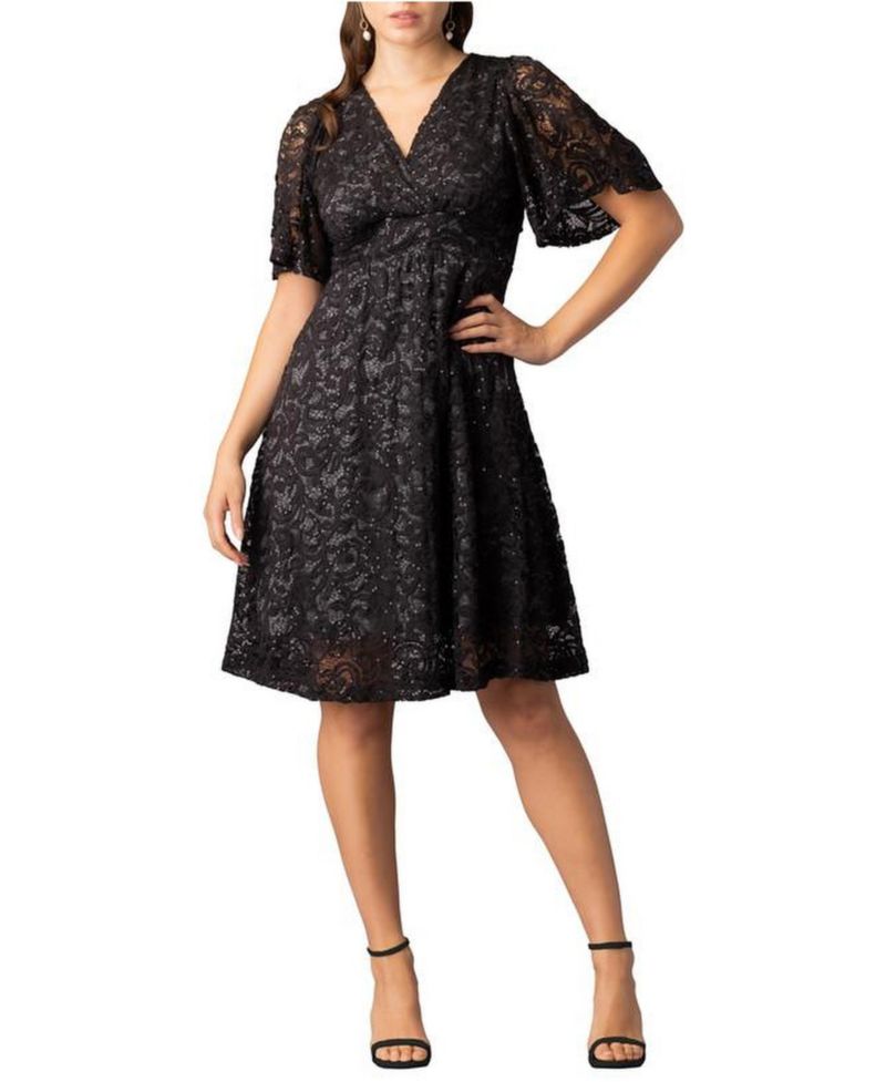 Women's Starry Sequin Lace V-Neck Cocktail Dress with Pockets