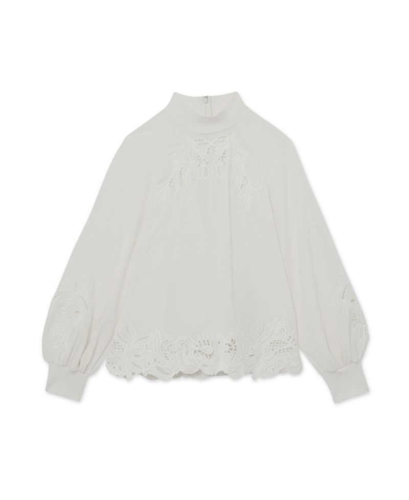 Women's Rae High-Neck 3/4-Sleeve Blouson Lace Blouse