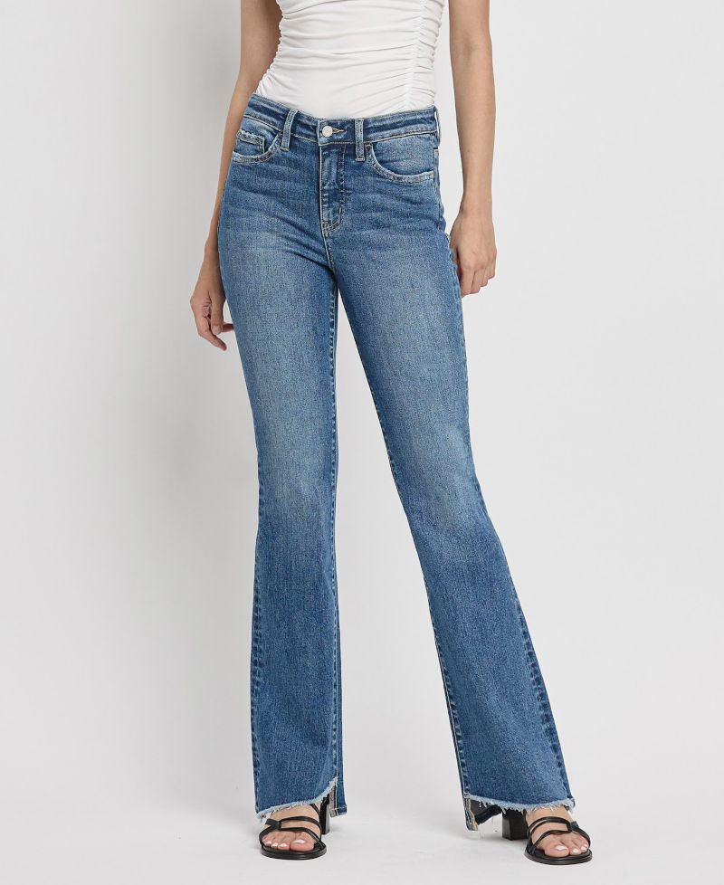 Women's High Rise Slant Hem Flare Jeans
