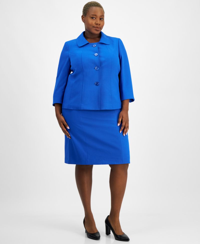 Plus Size Button-Front Boxy Jacket & Sheath 2 Piece Dress Suit