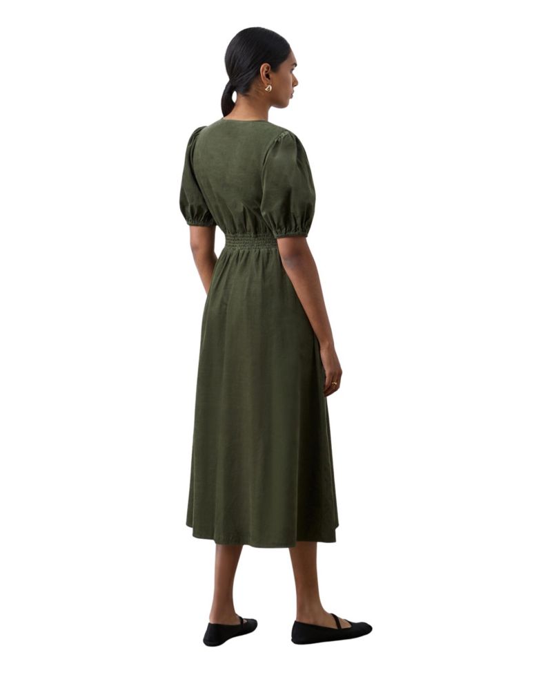 Women's Arlow Corduroy Puff-Sleeve A-Line Midi Dress