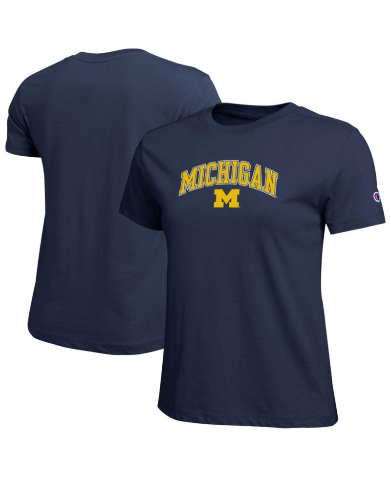 Women's Navy Michigan Wolverines Arched Over Logo T-Shirt