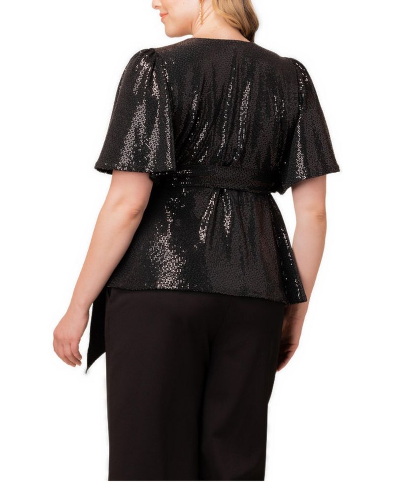 Plus Size Shimmering Sequin Wrap Top