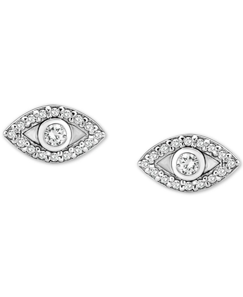 Cubic Zirconia Evil Eye Stud Earrings in Sterling Silver