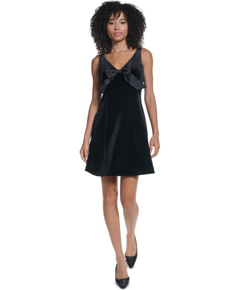 Women's Velvet Fit & Flare V-Neck Dress