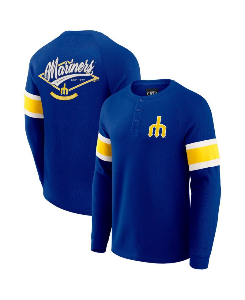 Darius Rucker Collection by Men's Royal Seattle Mariners Waffle-Knit Raglan Long Sleeve Henley T-Shirt