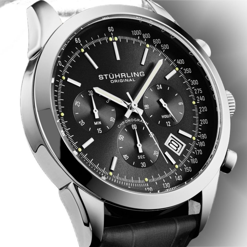 Rialto 3975L Men s Chronograph Watch - Quartz Movement, 44mm Stainless Steel Case, Leather Strap