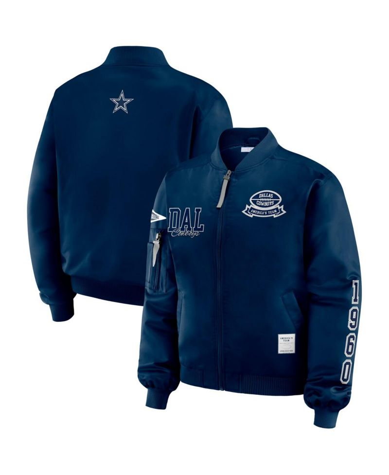 Women's Navy Dallas Cowboys Patch Full-Zip Bomber Jacket