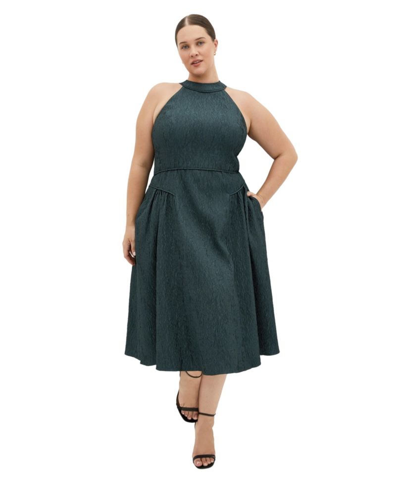 Plus Size Halter Jacquard A-Line Midi Dress