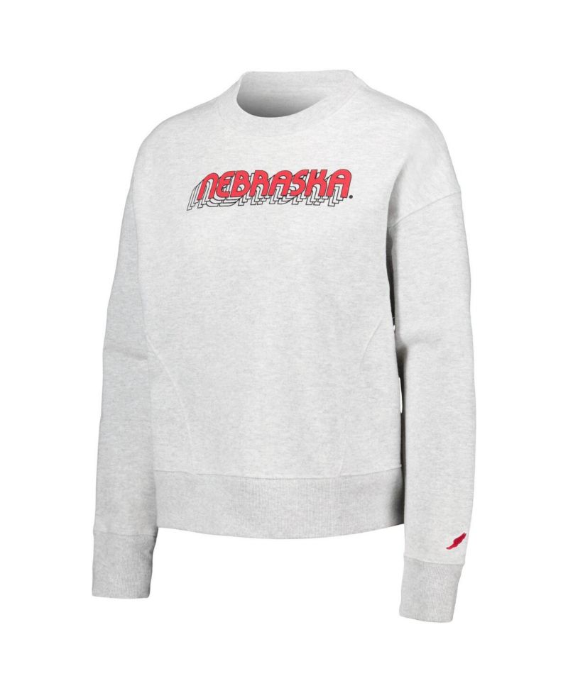 Women's Ash Nebraska Huskers Boxy Pullover Sweatshirt