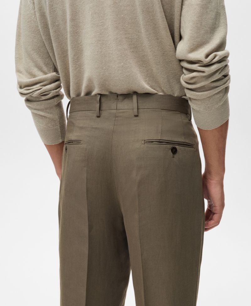 Men's Slim-Fit Pleated Linen Pants