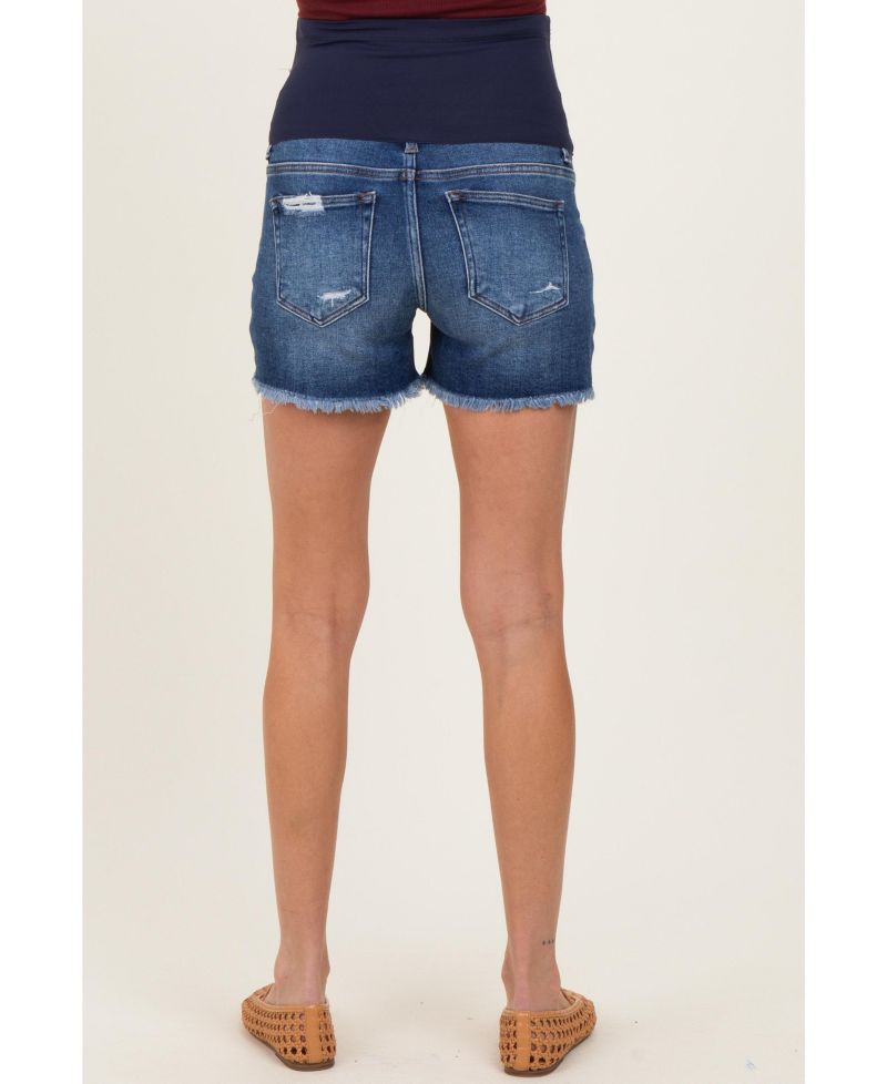 Women's Navy Distressed Fringe Hem Shorts