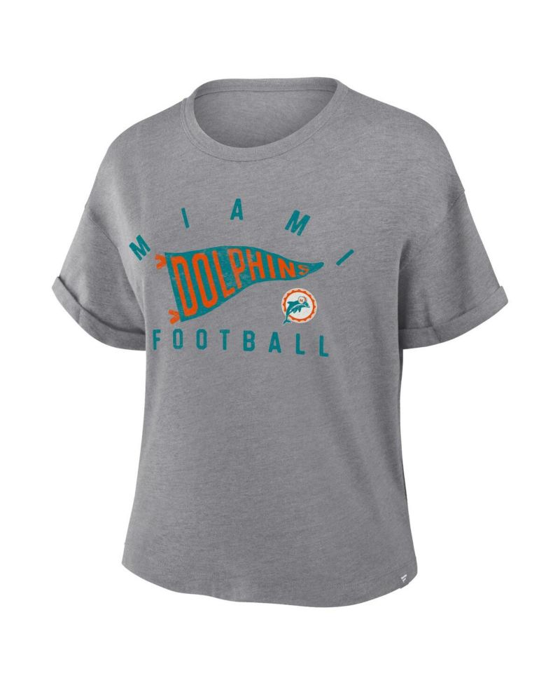 Women's Heather Gray Miami Dolphins Pennant Wave Tribute Tri-Blend Boxy T-Shirt