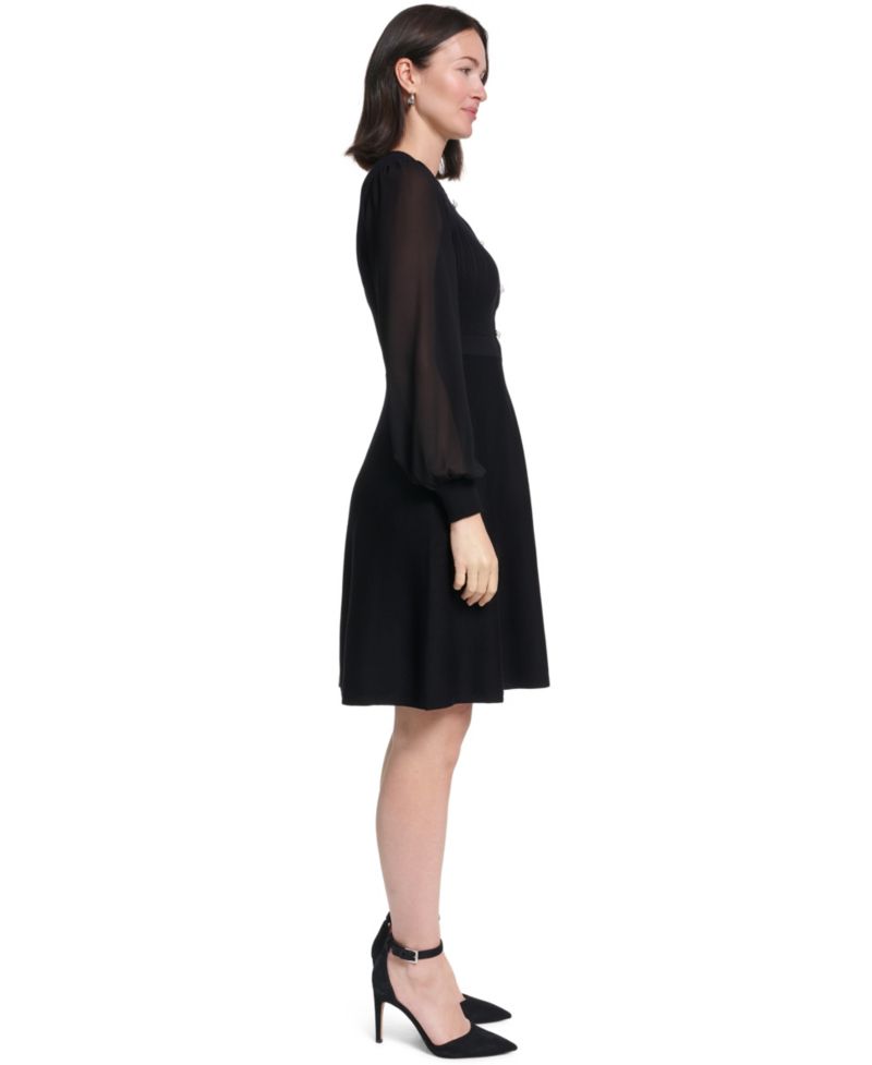 Petite Long-Sleeve Midi Fit & Flare Dress