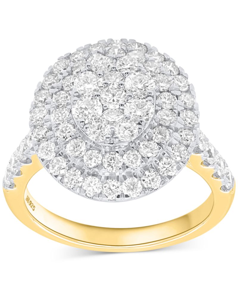 Lab-Grown Diamond Halo Cluster Ring (2 ct. t.w.) in Sterling Silver or 14K Gold-Plated Sterling Silver