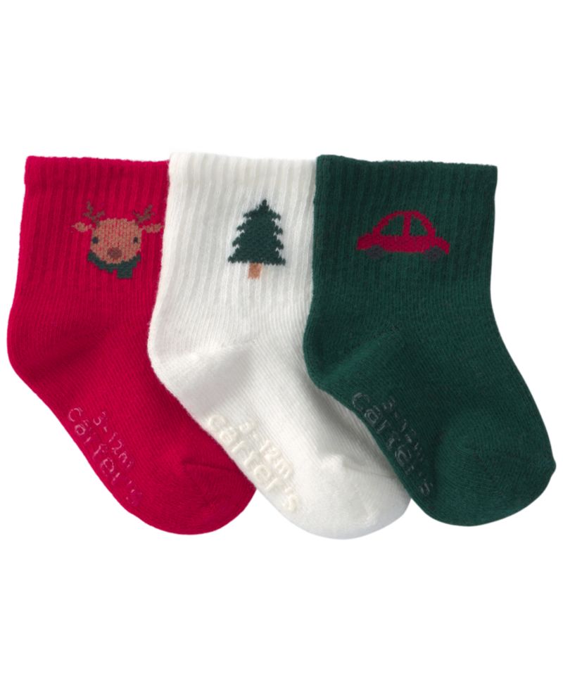 Baby Boys' Christmas Cotton-Blend Ankle Socks, 3-Pack