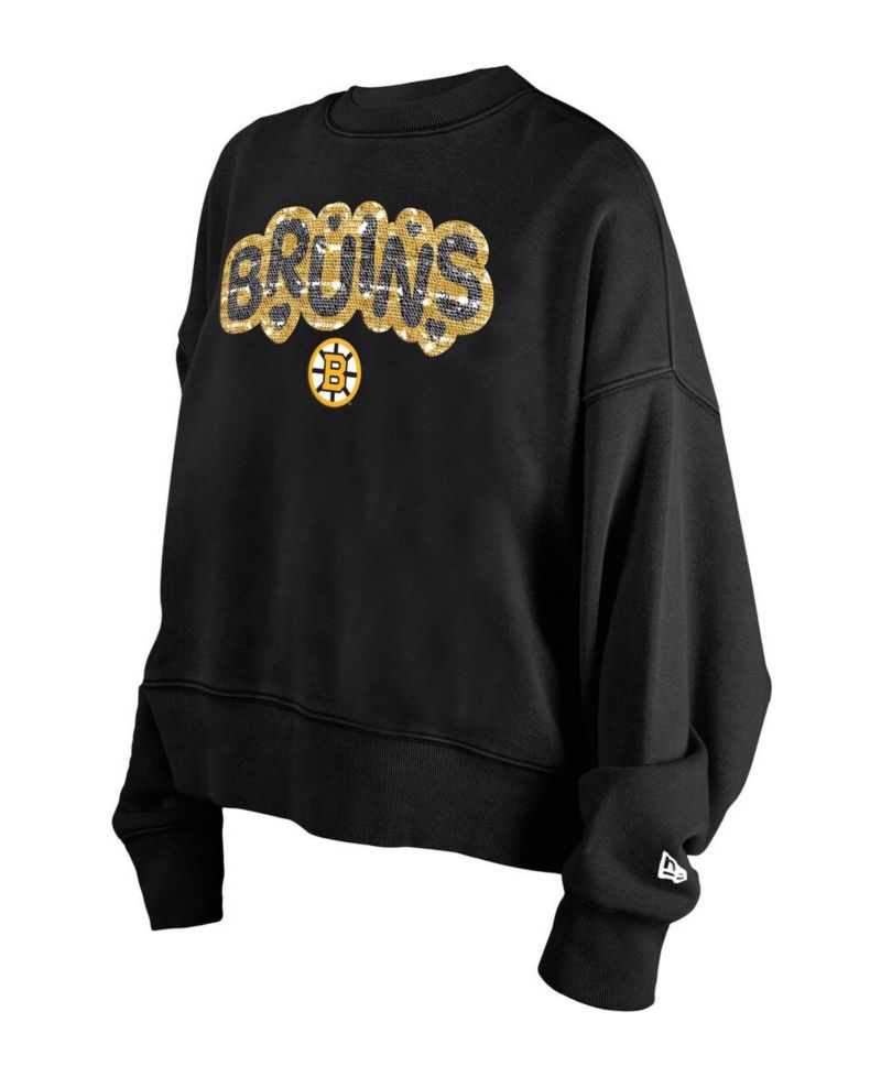 Women's Black Boston Bruins Flip Sequin Sweatshirt