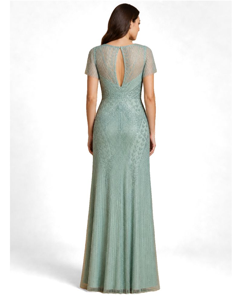 Women's Beaded Flutter Sleeve Gown